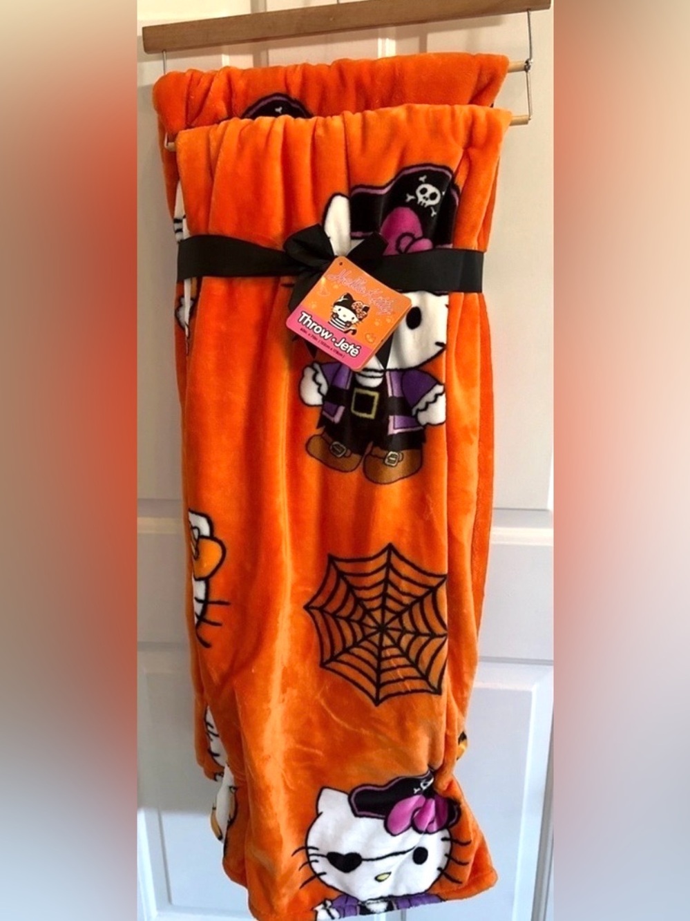 TWO PACK Hello Kitty Halloween Throw Blankets! Both are 60" x 70" Orange & Black